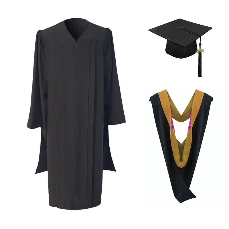 Masters Cap, Gown & Hood Package for Cal State Dominguez Hills Graduation Citron