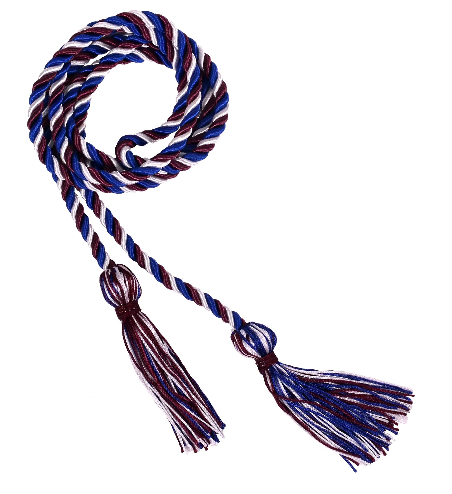 Maroon, White and Royal Blue Three Color Graduation Honor Cord - Graduation Cap and Gown