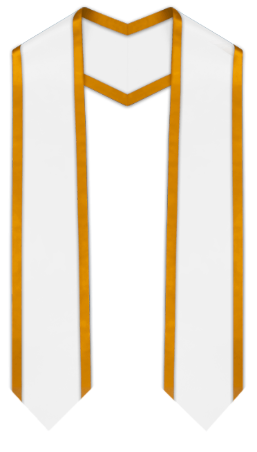 White Pointed Graduation Stole with Antique Gold Trim White Pointed Graduation Stole with Antique Gold Trim
