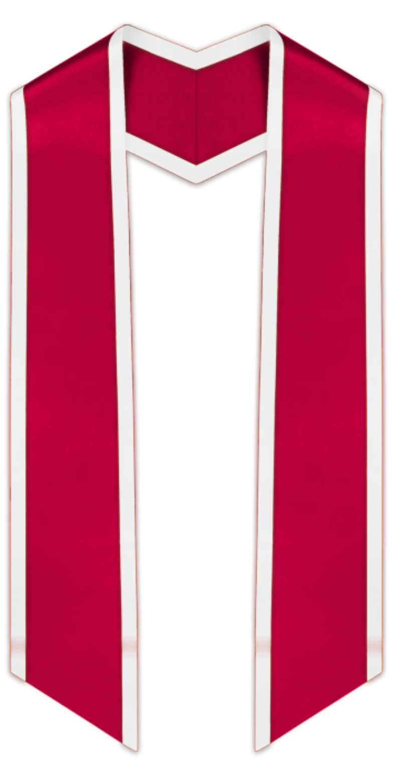 Red Slanted Graduation Stole with White Trim Red Slanted Graduation Stole with White Trim