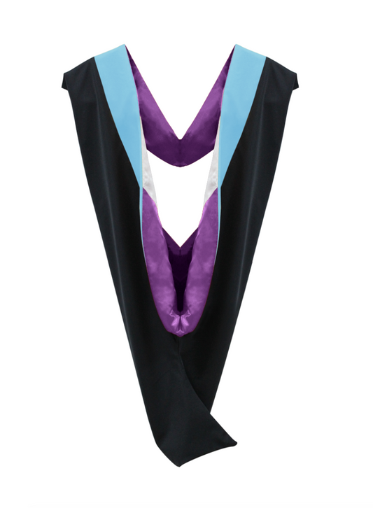 Deluxe Bachelors/Master Hood - Light Blue Velvet, Purple & White