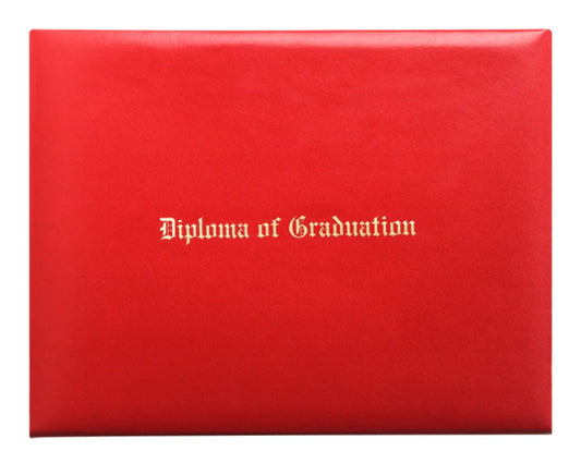 Red Imprinted Diploma Cover - High School Diploma Covers - Graduation Cap and Gown