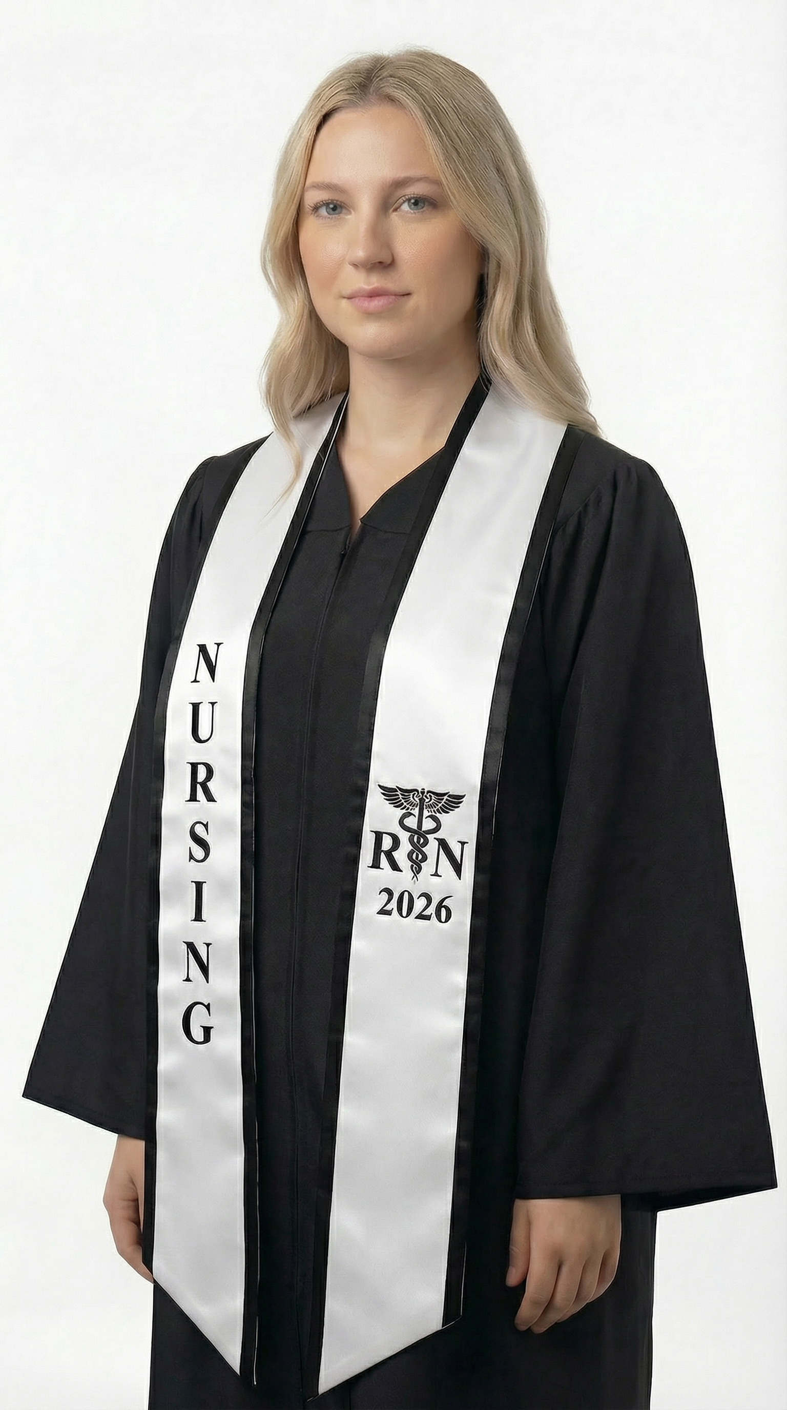 2026 RN Nursing Graduation Stole with Trim Royal Blue + White 2026 RN Nursing Graduation Stole with Trim Royal Blue + White