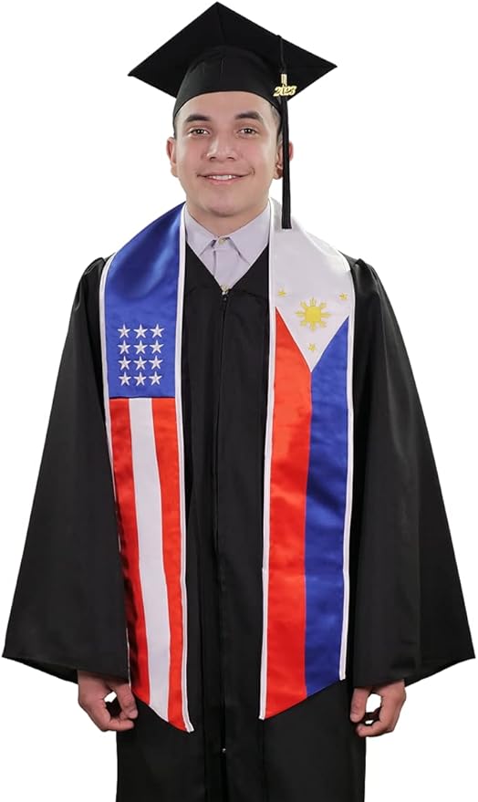 Mixed USA & Philippines Graduation Stole - Mixed USA & Philippines Flag Sash - Graduation Cap and Gown
