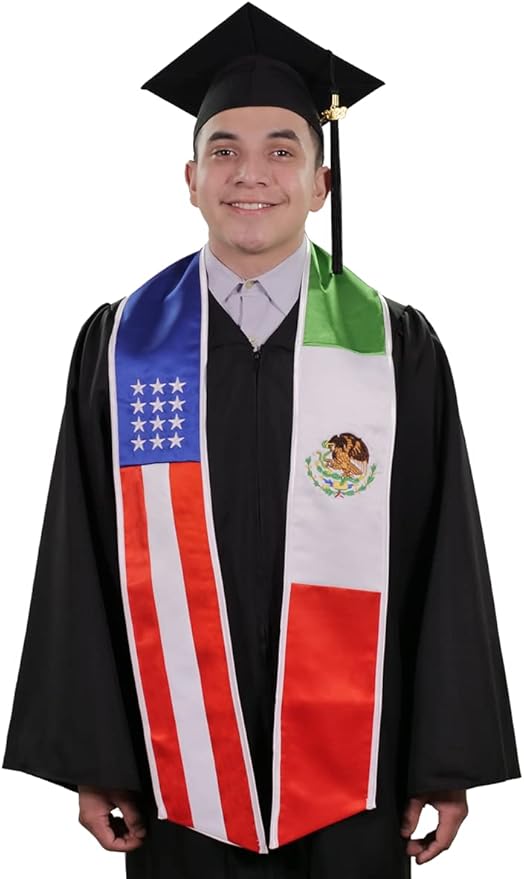 Mixed USA & Mexico Graduation Stole - Mixed USA & Mexico Flag Sash - Graduation Cap and Gown