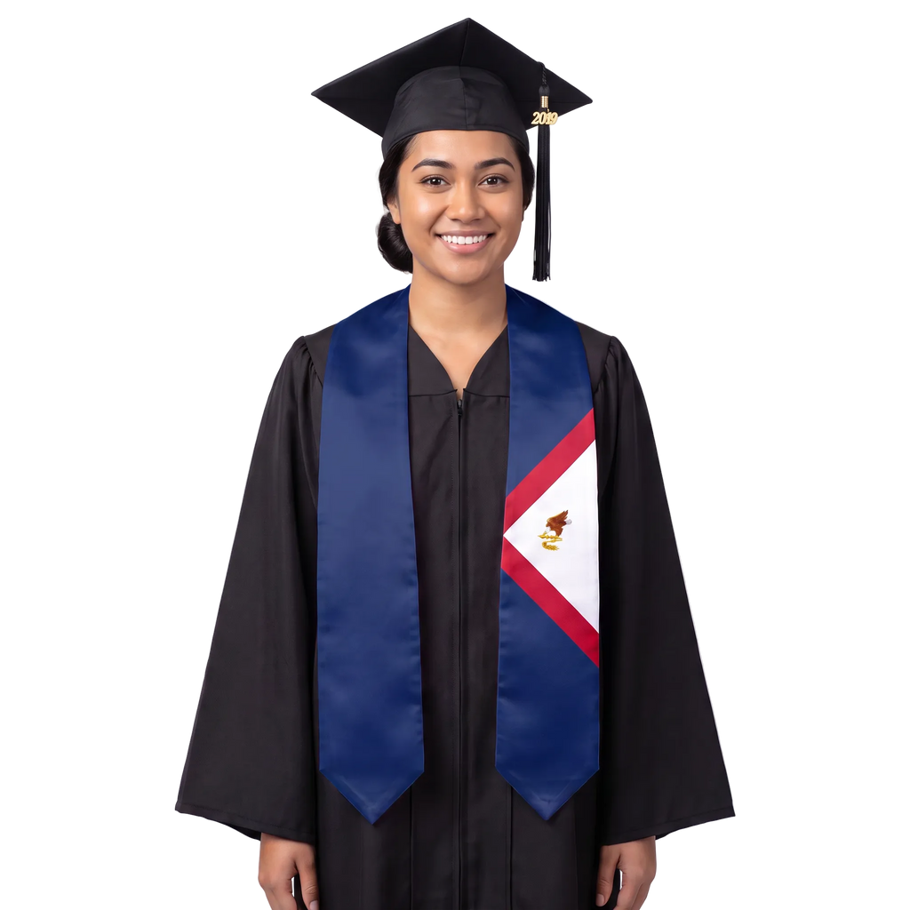 American Samoa flag graduation stole with the American Samoa flag design, worn as a graduation sash