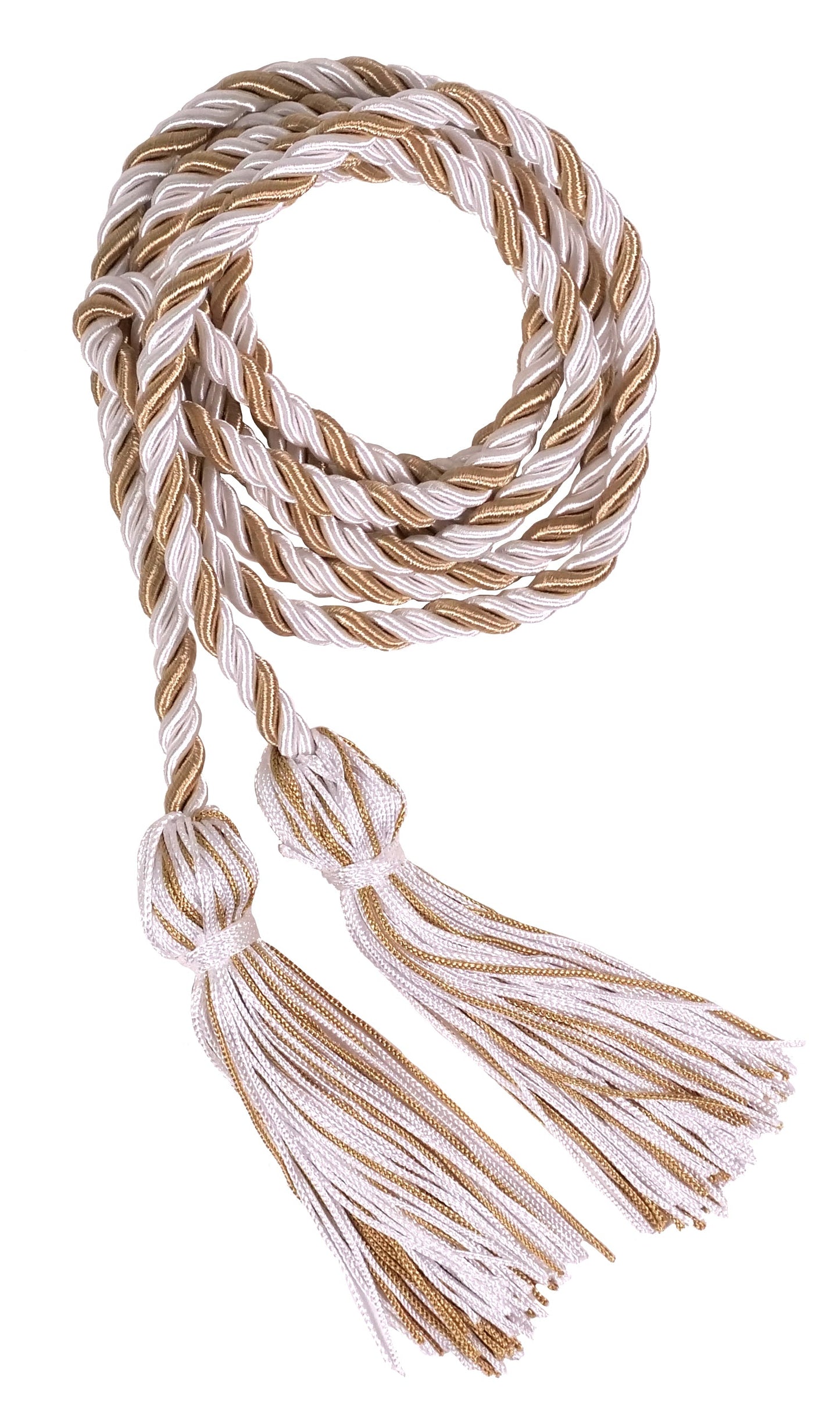 White and Antique Gold Two Color Graduation Honor Cord - Graduation Cap and Gown