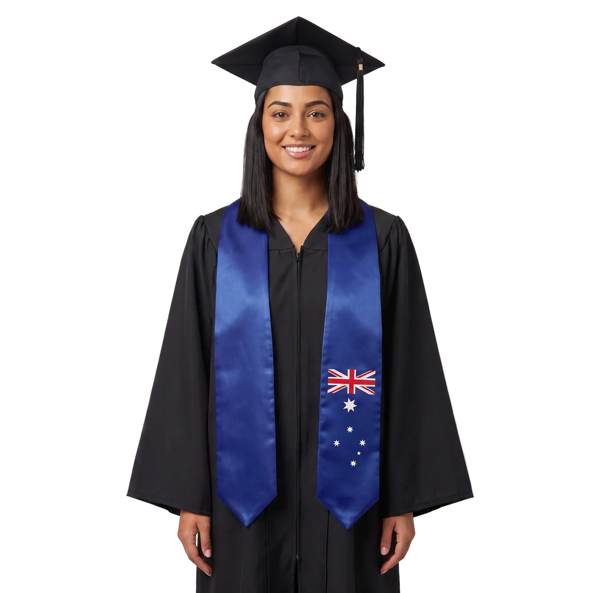 Australia flag graduation stole with the Australia flag design, worn as a graduation sash