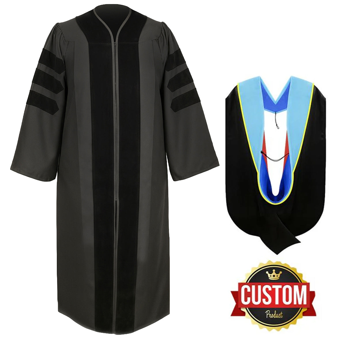 Classic Doctoral Graduation Gown & Hood Package - Graduation Cap and Gown