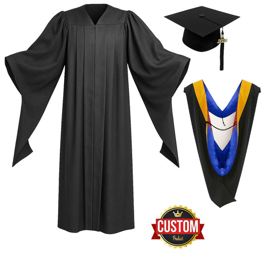 Classic Masters Graduation Cap, Gown, Tassel & Hood Package