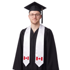 Canada flag graduation stole with an embroidered Canadian flag patch, worn as a graduation sash.