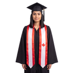 Canada flag graduation stole with the Canada flag design, worn as a graduation sash