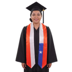 Chile flag graduation stole with the Chile flag design, worn as a graduation sash