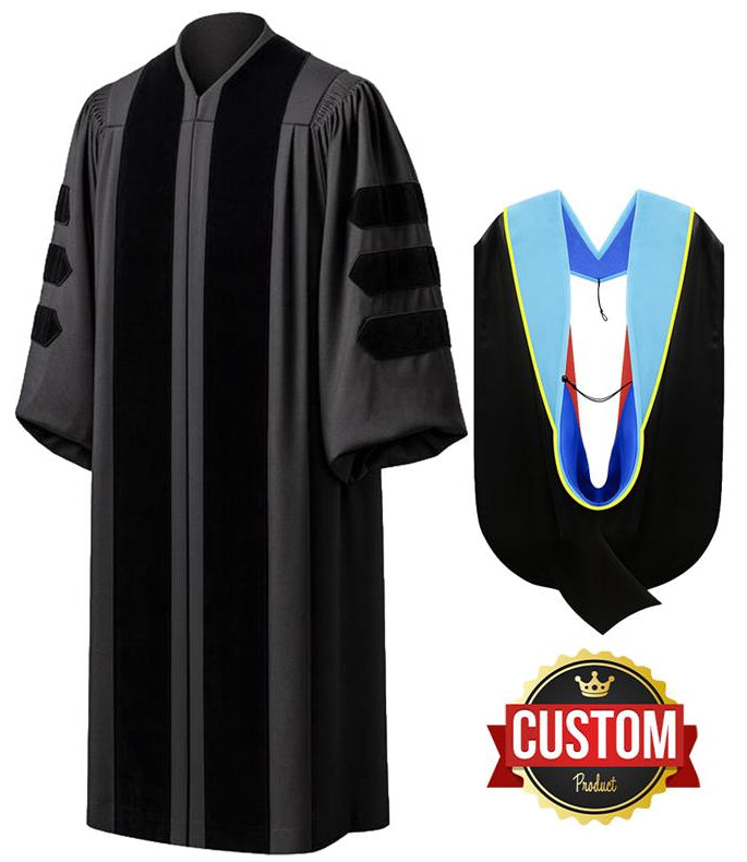 Deluxe Doctoral Graduation Gown & Hood Package - Graduation Cap and Gown
