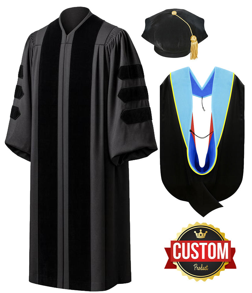 Deluxe Doctoral Graduation Tam, Gown & Hood Package - Graduation Cap and Gown