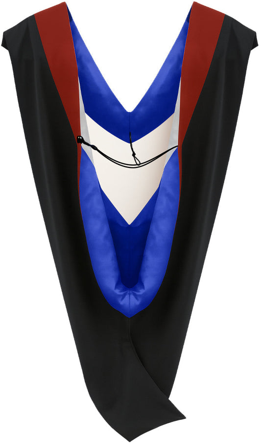 Deluxe Bachelors/Master Hood - Scarlet Velvet, Royal Blue & White