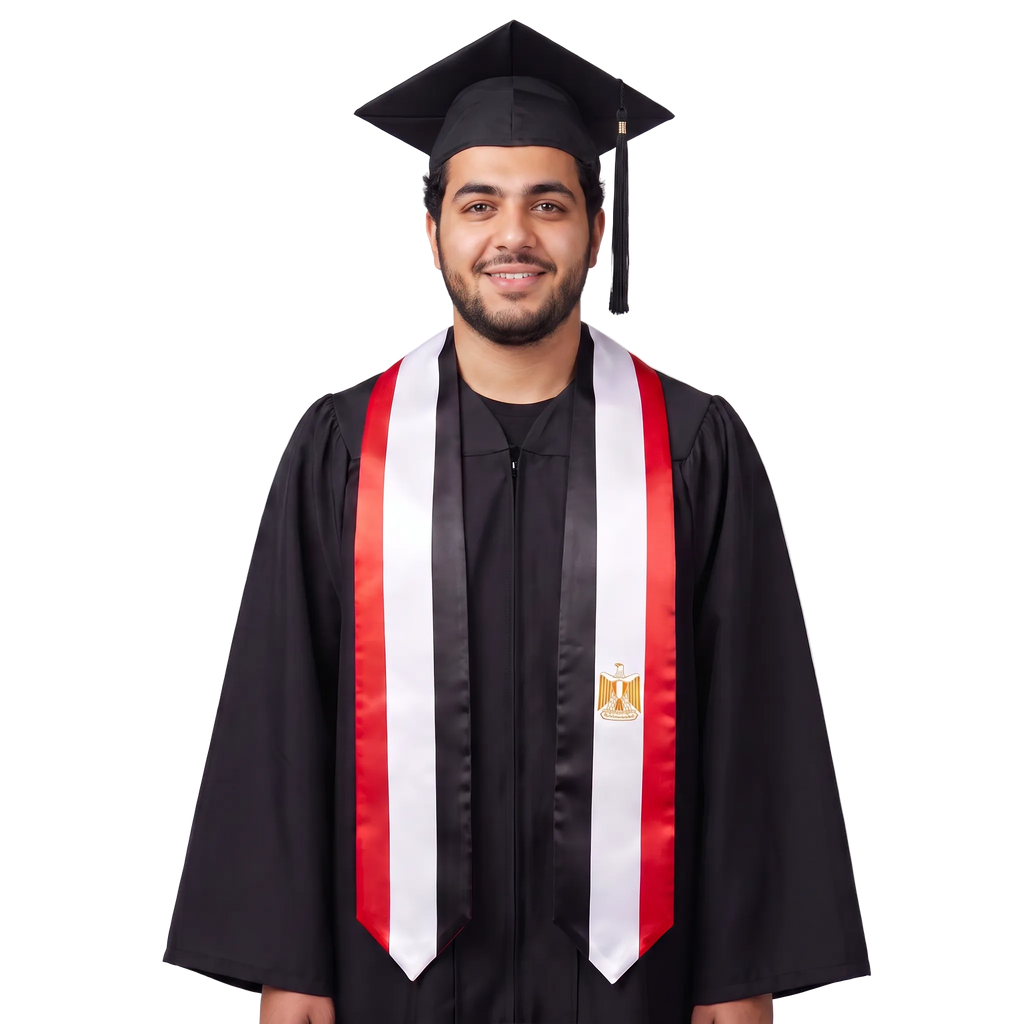 Egypt flag graduation stole with the Egypt flag design, worn as a graduation sash