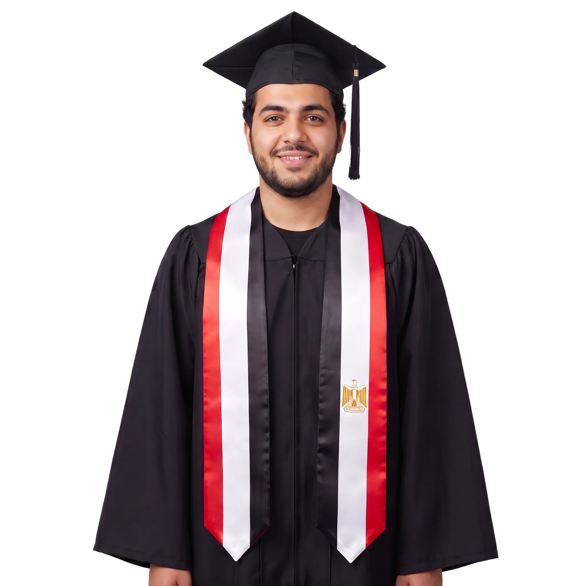 Egypt flag graduation stole with the Egypt flag design, worn as a graduation sash