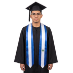 El Salvador flag graduation stole with the El Salvador flag design, worn as a graduation sash.