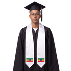 Ethiopia flag graduation stole with an embroidered Ethiopian flag patch, worn as a graduation sash."