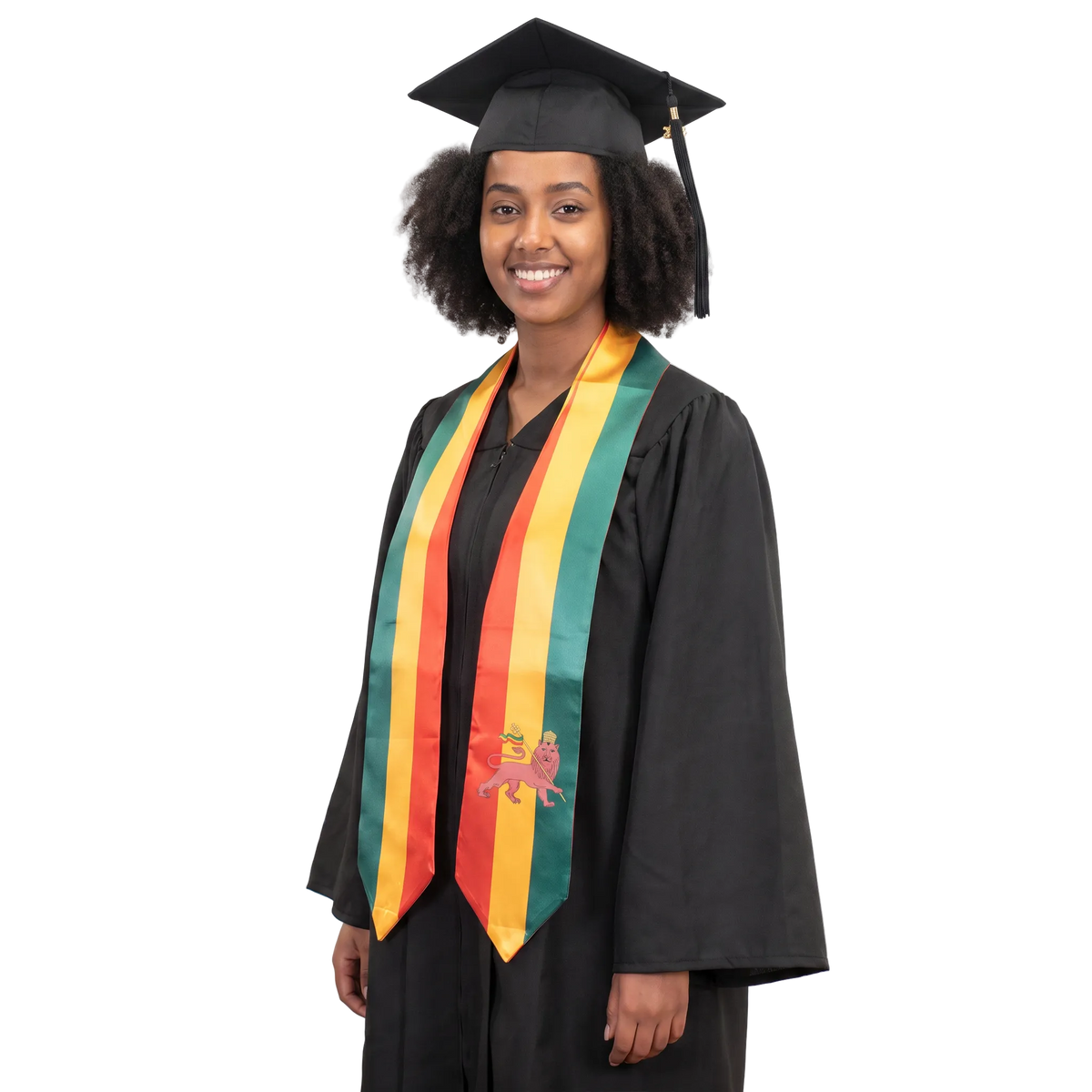 Ethiopia flag graduation stole with the Ethiopia flag design, worn as a graduation sash