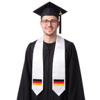 Germany flag graduation stole with an embroidered German flag patch, worn as a graduation sash.