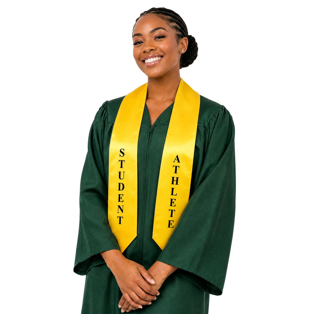 Gold Student Athlete graduation stole with black lettering for high school and college athletes.