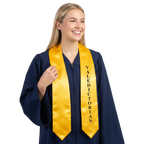 Gold Valedictorian graduation stole with black lettering, worn as a graduation sash for high school and college commencement ceremonies