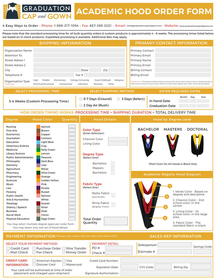 Order Forms – Graduation Cap and Gown