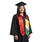 Guyana flag graduation stole with the Guyana flag design, worn as a graduation sash.