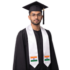 India flag graduation stole with an embroidered Indian flag patch, worn as a graduation sash