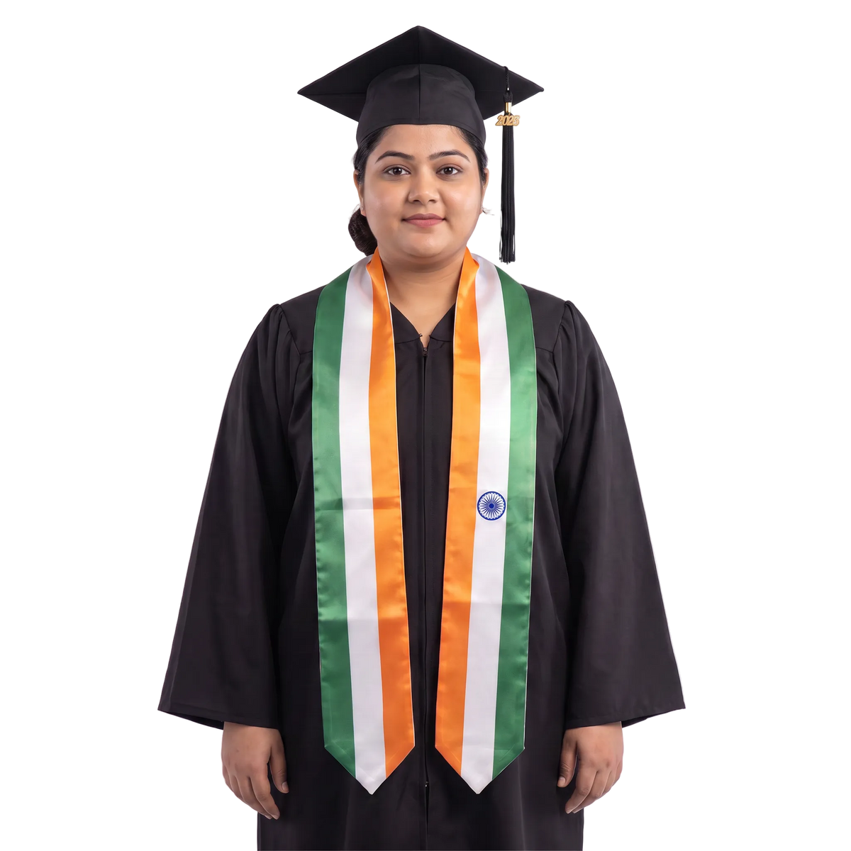 India flag graduation stole with the India flag design, worn as a graduation sash