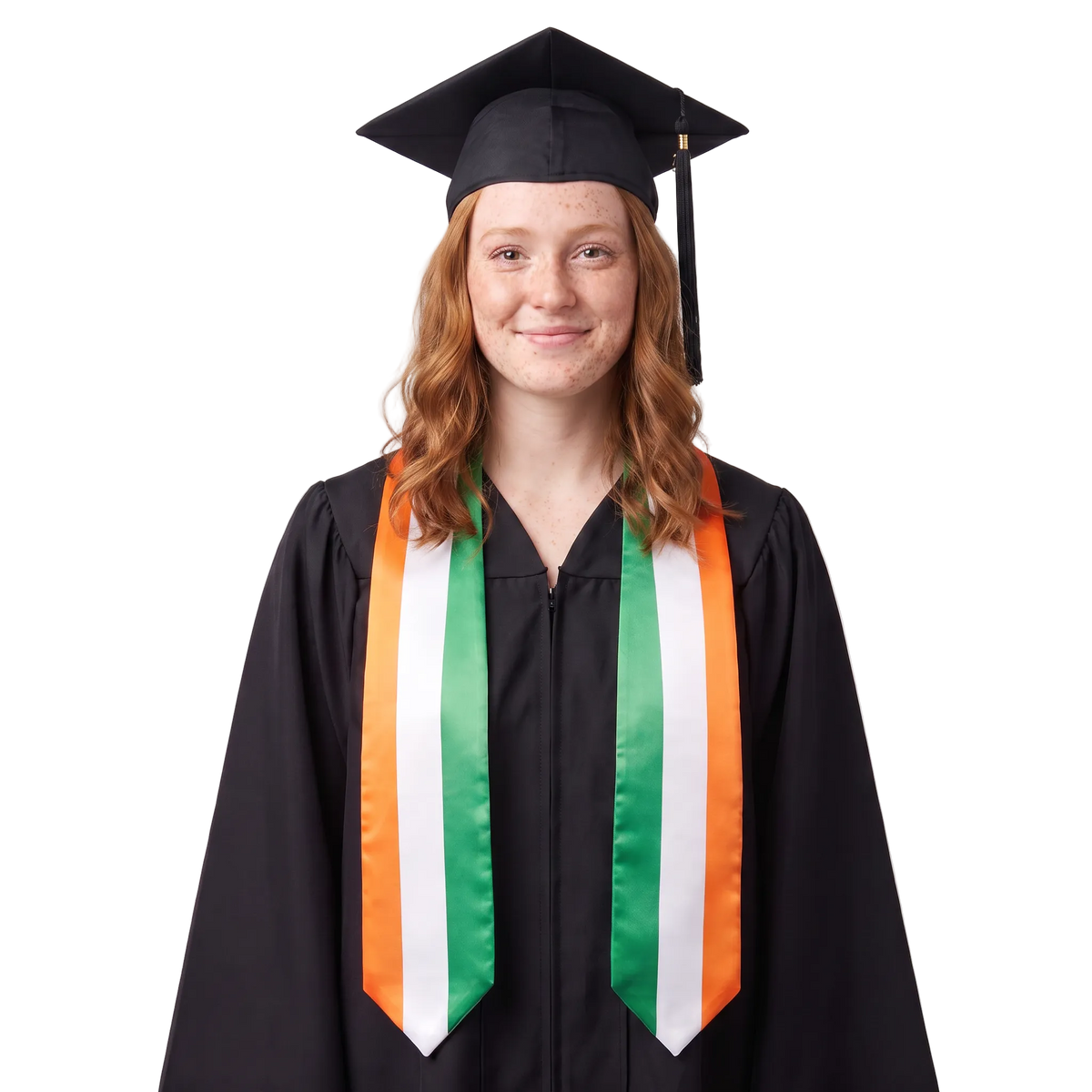 Ireland flag graduation stole with the Ireland flag design, worn as a graduation sash.