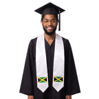 Jamaica flag graduation stole with an embroidered Jamaican flag patch, worn as a graduation sash