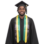 Jamaica flag graduation stole with the Jamaican flag design, worn as a graduation sash 