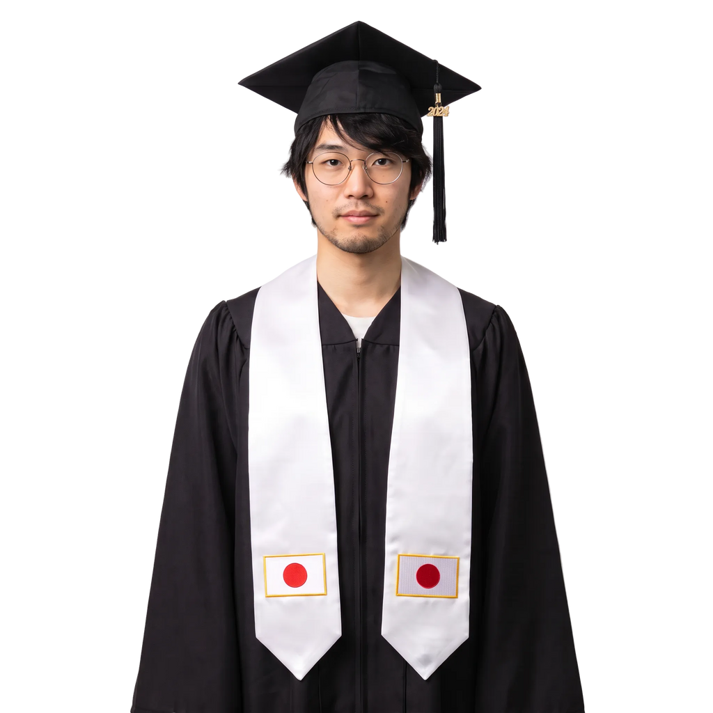 Japan flag graduation stole with the Japan flag design, worn as a graduation sash ·