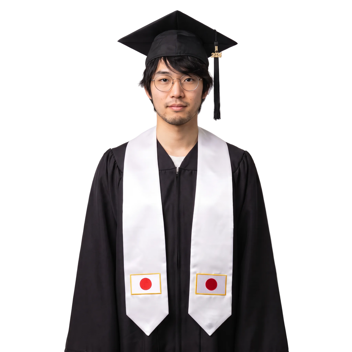 Japan flag graduation stole with the Japan flag design, worn as a graduation sash ·