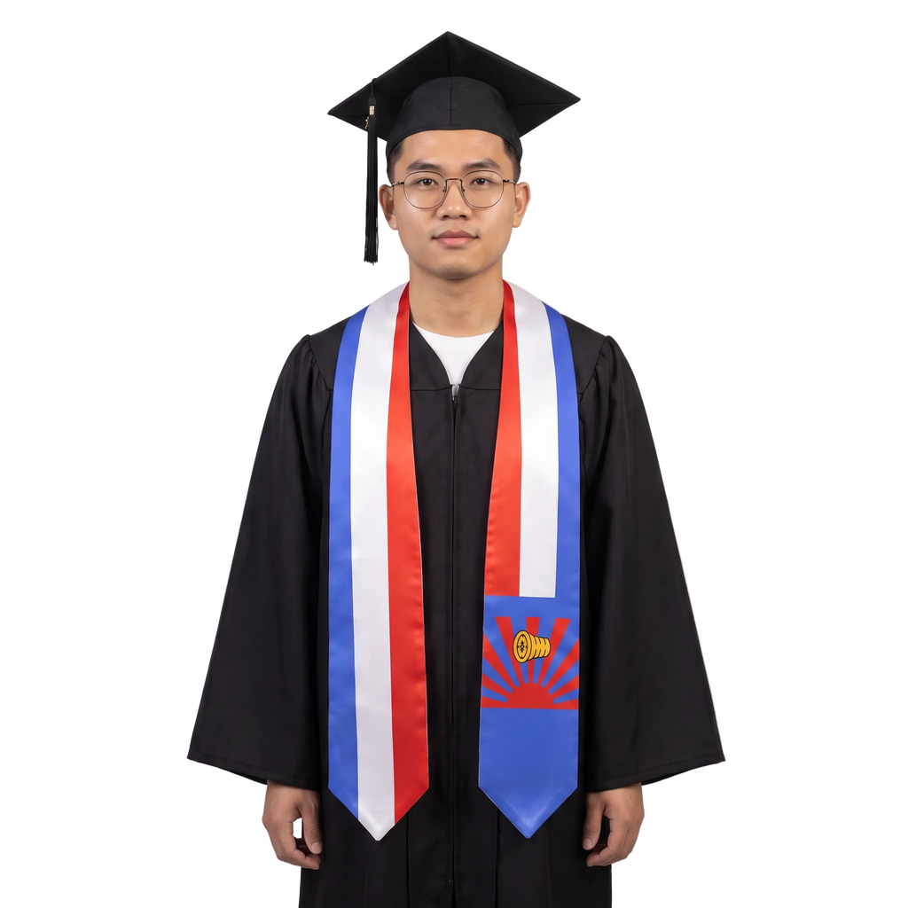 Karen Nation flag graduation stole with the Karen Nation flag design, worn as a graduation sash