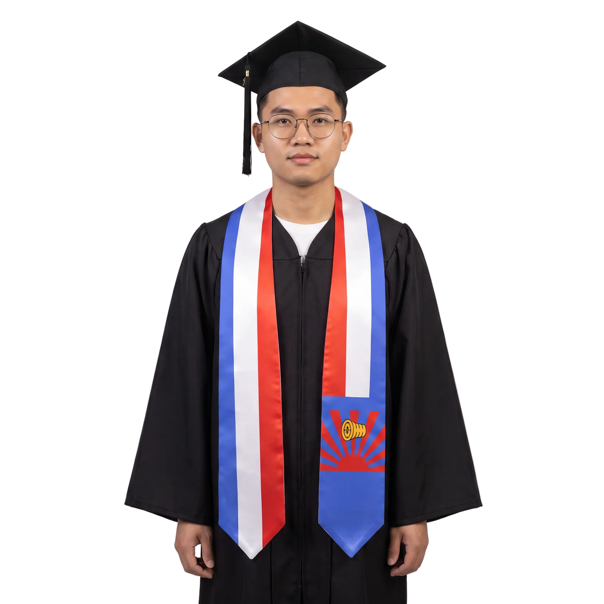 Karen Nation flag graduation stole with the Karen Nation flag design, worn as a graduation sash