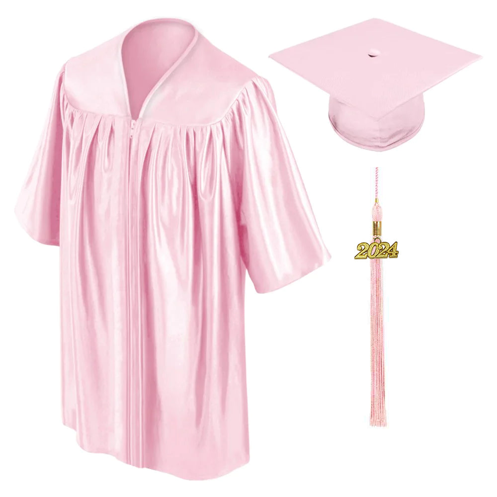 Child Shiny Pink Graduation Cap & Gown - Preschool & Kindergarten
