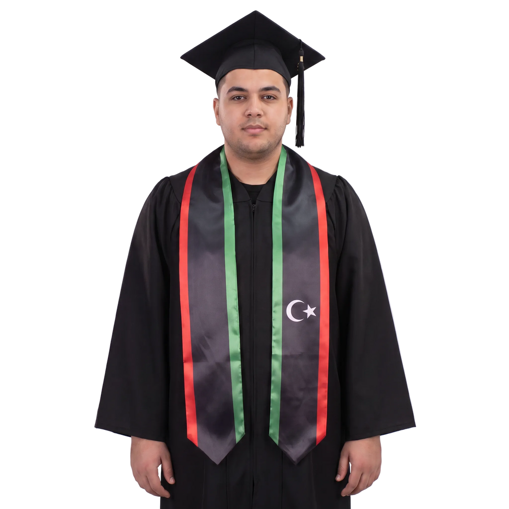 Libya flag graduation stole with the Libya flag design, worn as a graduation sash ·