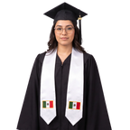 Mexico flag graduation stole with an embroidered Mexican flag patch, worn as a graduation sash