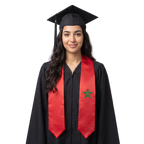 Morocco flag graduation stole with the Morocco flag design, worn as a graduation sash 