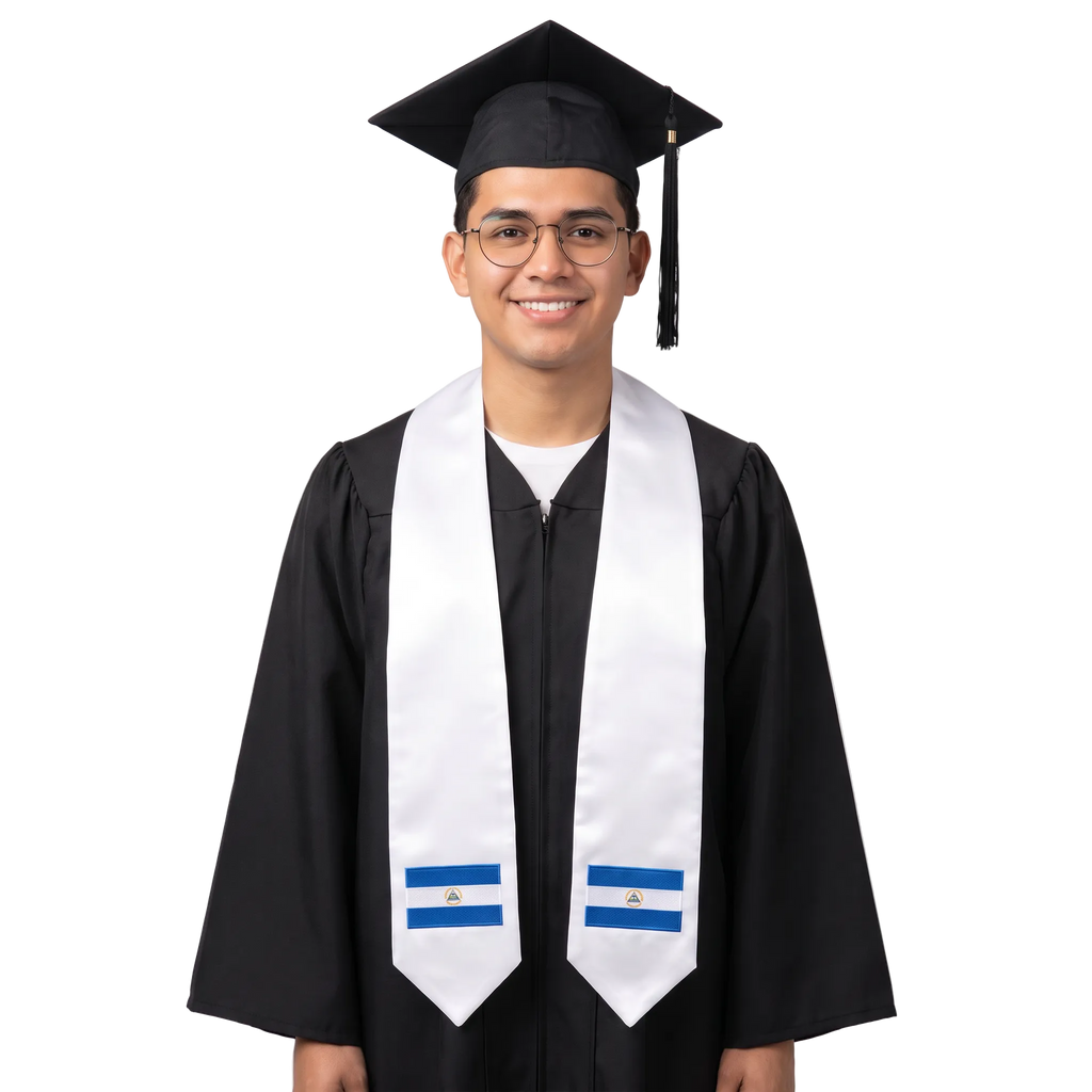Nicaragua flag graduation stole with the Nicaragua flag design, worn as a graduation sash ·