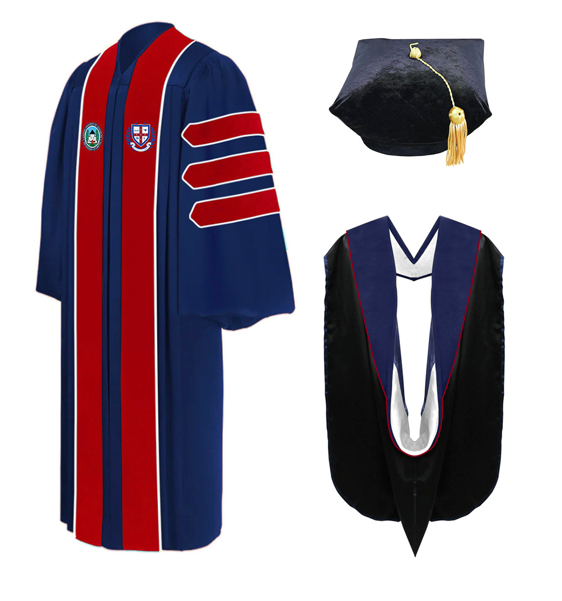 Custom Theology Doctoral Gown, Hood, Tam - Virginia University of Lynchburg - Graduation Cap and Gown