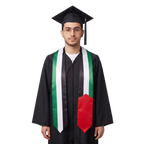 Palestine flag graduation stole with the Palestine flag design, worn as a graduation sash