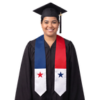 Panama flag graduation stole with the Panama flag design, worn as a graduation sash