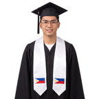 Philippines flag graduation stole with an embroidered Filipino flag patch, worn as a graduation sash