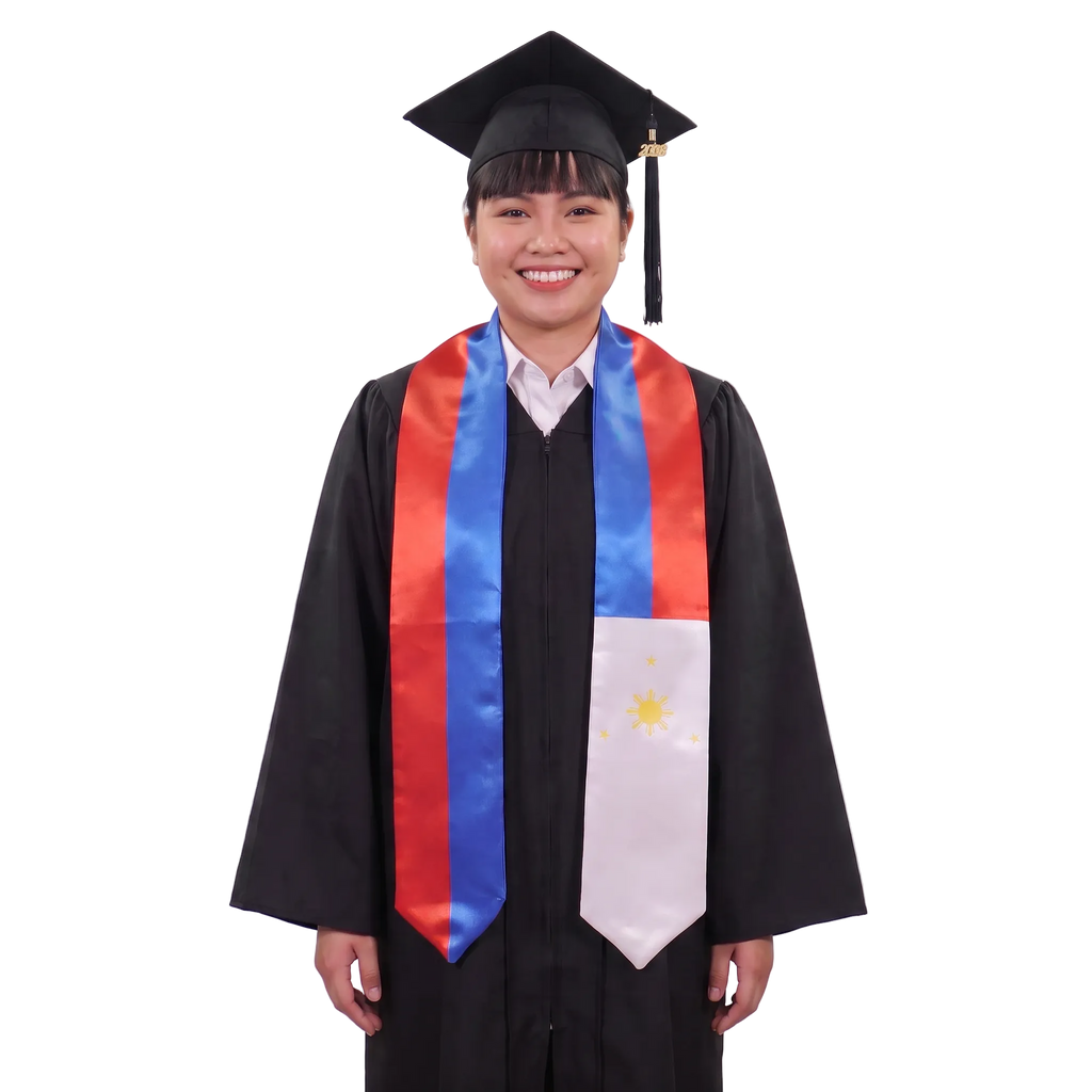 Philippines flag graduation stole with the Philippines flag design, worn as a graduation sash ·