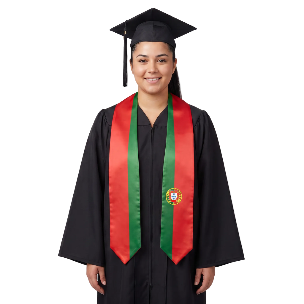 Portugal flag graduation stole with the Portugal flag design, worn as a graduation sash